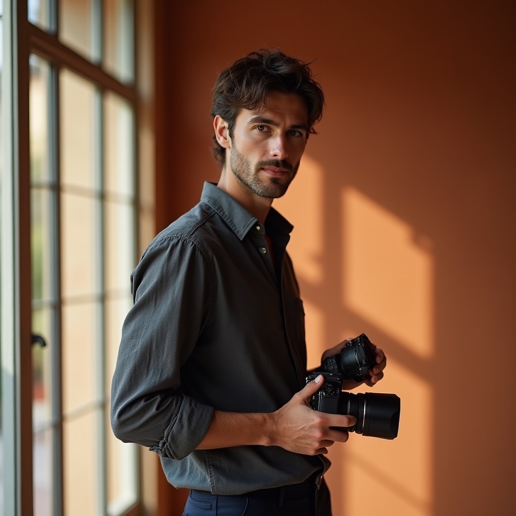 Fotografo professionista durante uno shooting per piccola impresa a Torino